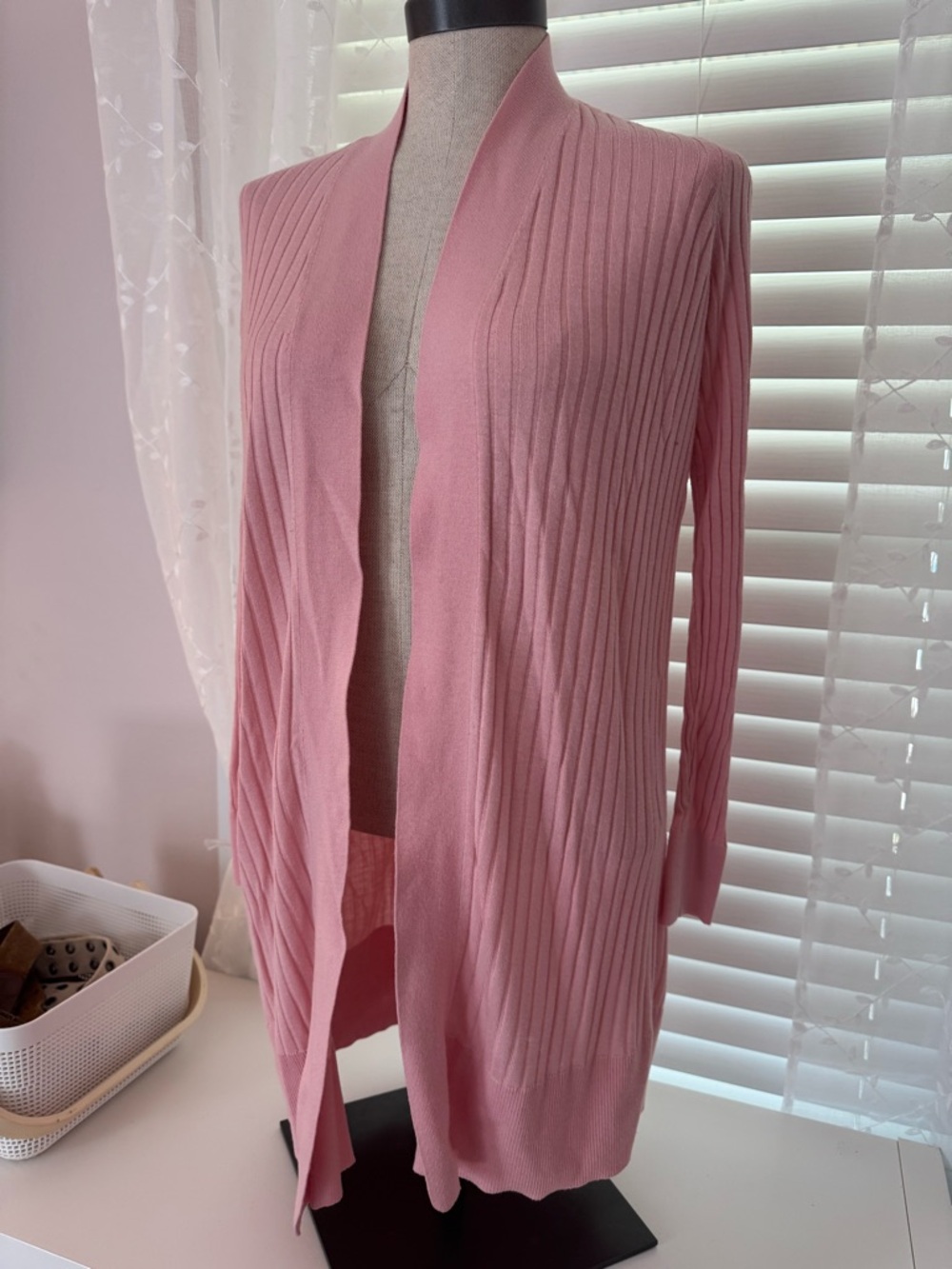 LOFT Pink Ribbed Open-Front Cardigan - Picture 2 of 6